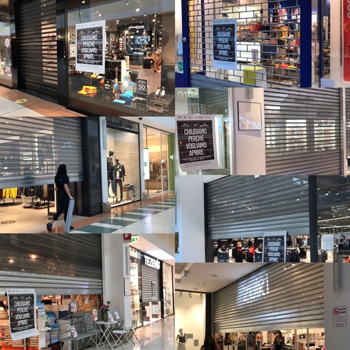 &quot;Chiudiamo perché vogliamo aprire&quot;: i negozi del centro commerciale Grande Cuneo abbassano le saracinesche per protesta [VIDEO]