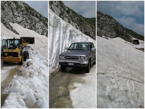 Via del Sale Limone-Monesi: in corso lo sgombero neve (Foto)