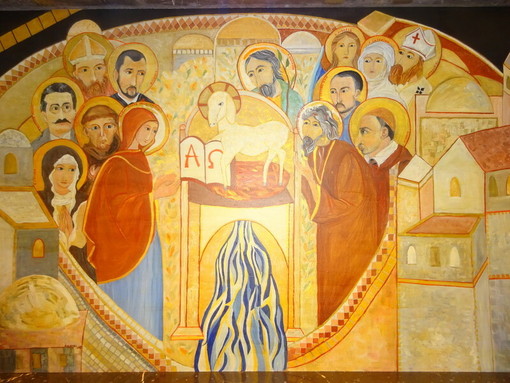 I Santi intorno all’Agnello di Dio, altare della cappella, ospedale Santa Corona di Pietra Ligure I Santi intorno all’Agnello di Dio, altare della cappella, ospedale Santa Corona di Pietra Ligure