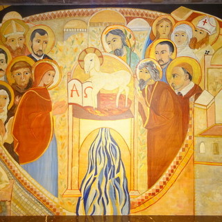 I Santi intorno all’Agnello di Dio, altare della cappella, ospedale Santa Corona di Pietra Ligure