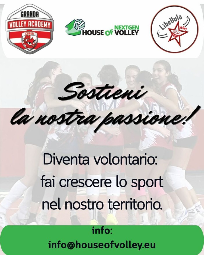 House of Volley cerca volontari per sostenere il settore giovanile a Cuneo, Fossano e Bra