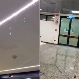 Piove dentro l'aeroporto di Milano Malpensa, acqua vicino a bagagli e biglietteria Piove dentro l'aeroporto di Milano Malpensa, acqua vicino a bagagli e biglietteria
