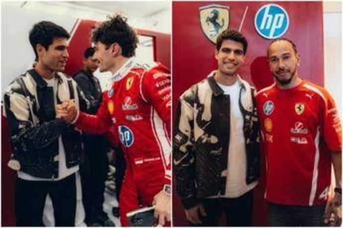Alcaraz passione Formula 1, abbracci e sorrisi con Leclerc e Hamilton Alcaraz passione Formula 1, abbracci e sorrisi con Leclerc e Hamilton